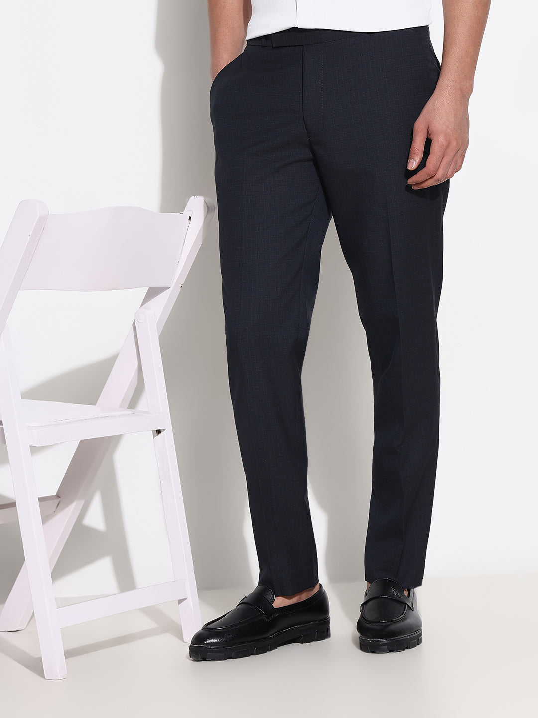 Men Charcoal Solid Formal Trousers