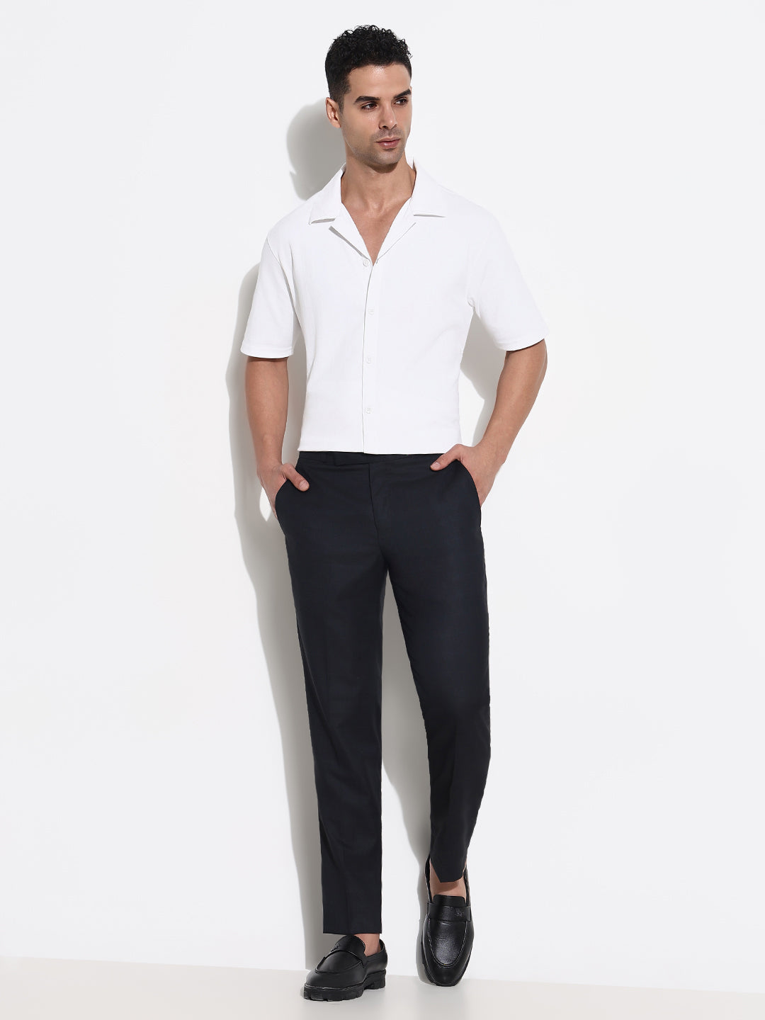 Men Black Solid Formal Trousers