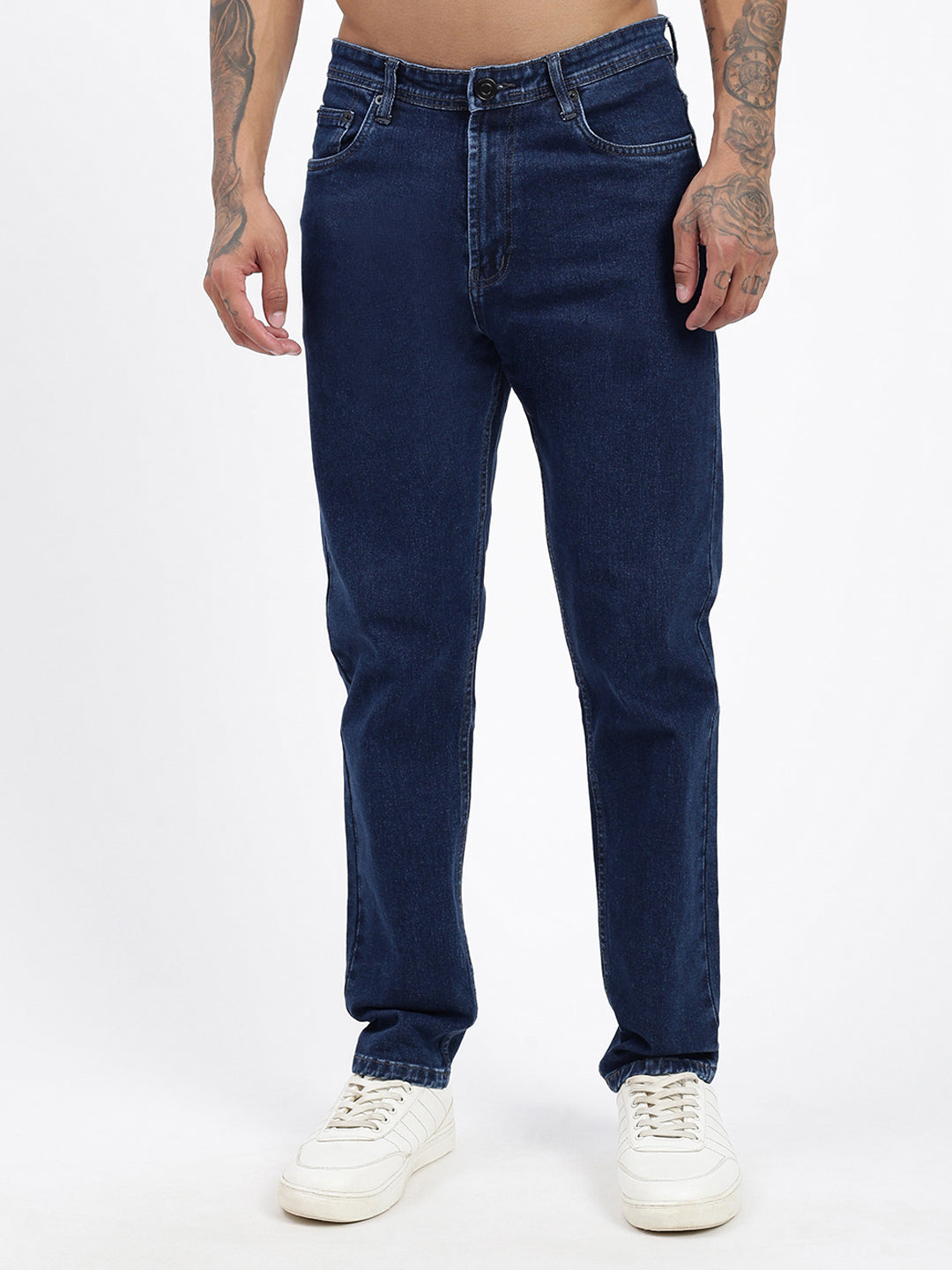 Men Navy Blue Slim Fit Cropped Jeans