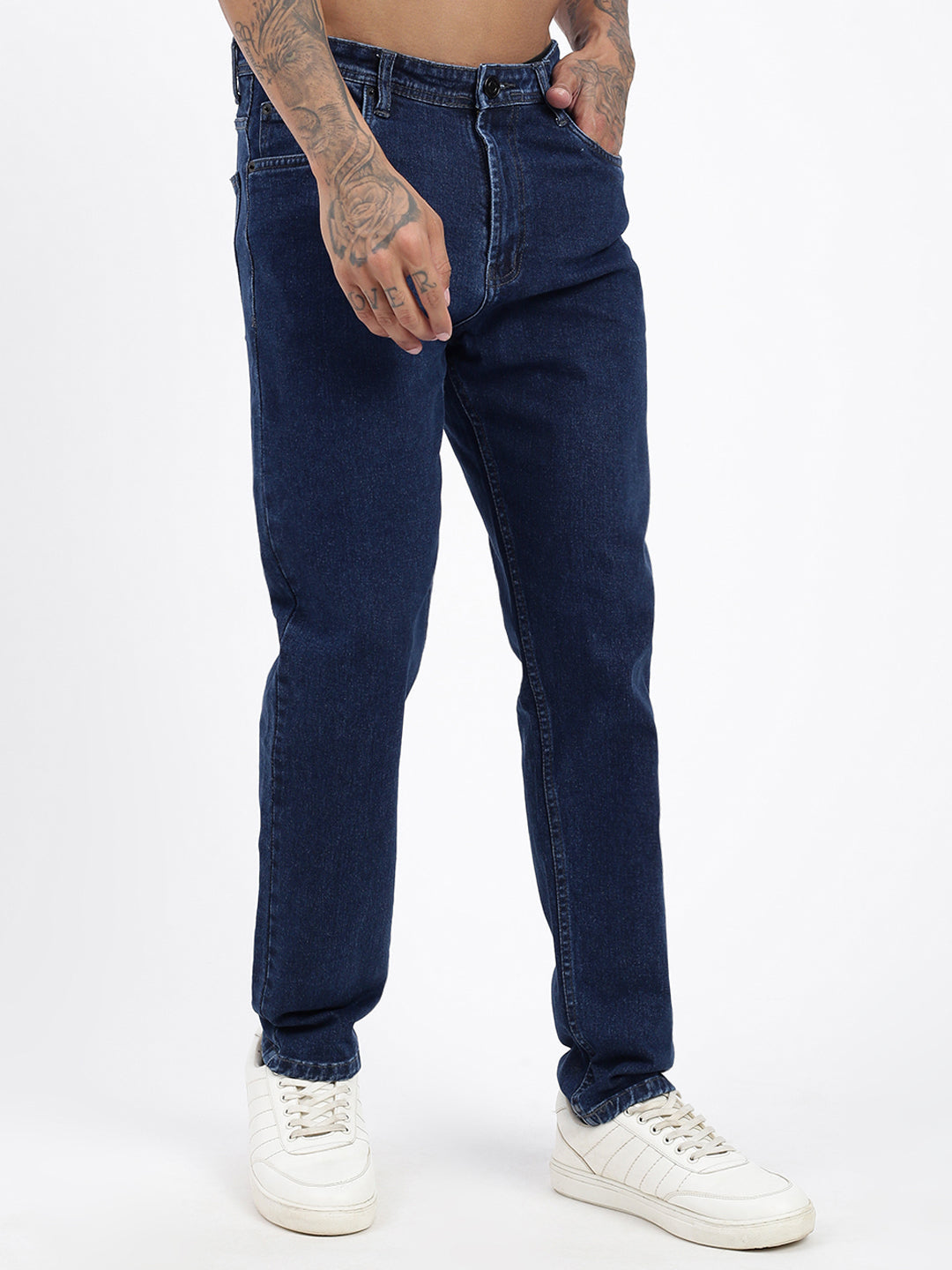 Men Navy Blue Slim Fit Cropped Jeans