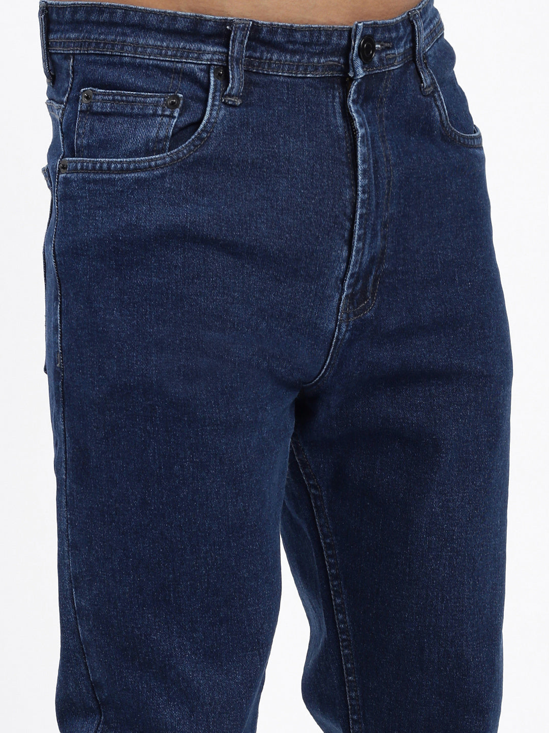 Men Navy Blue Slim Fit Cropped Jeans