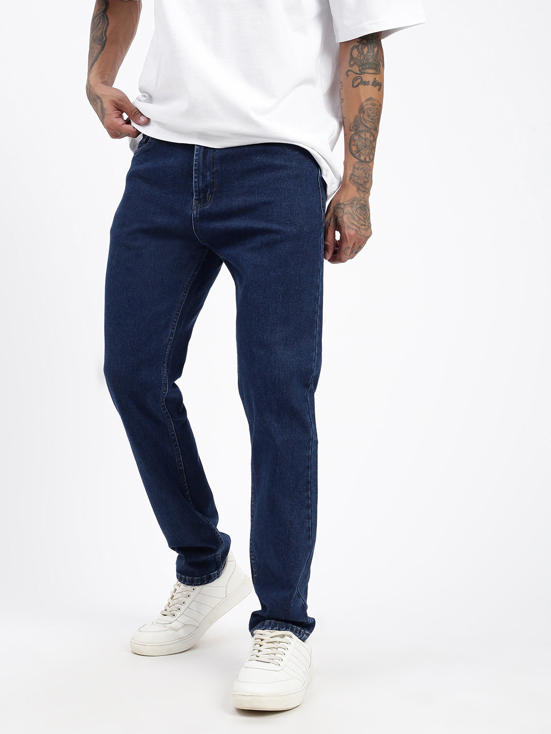 Men Navy Blue Slim Fit Cropped Jeans