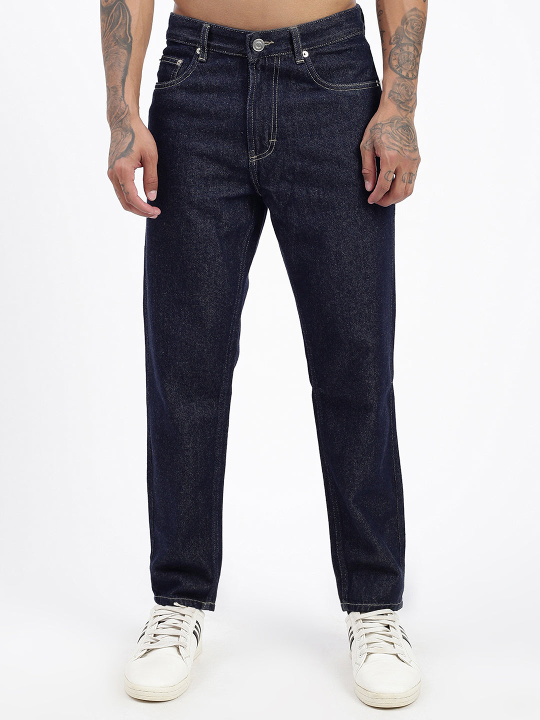 Men Navy Blue Slim Fit Cropped Jeans