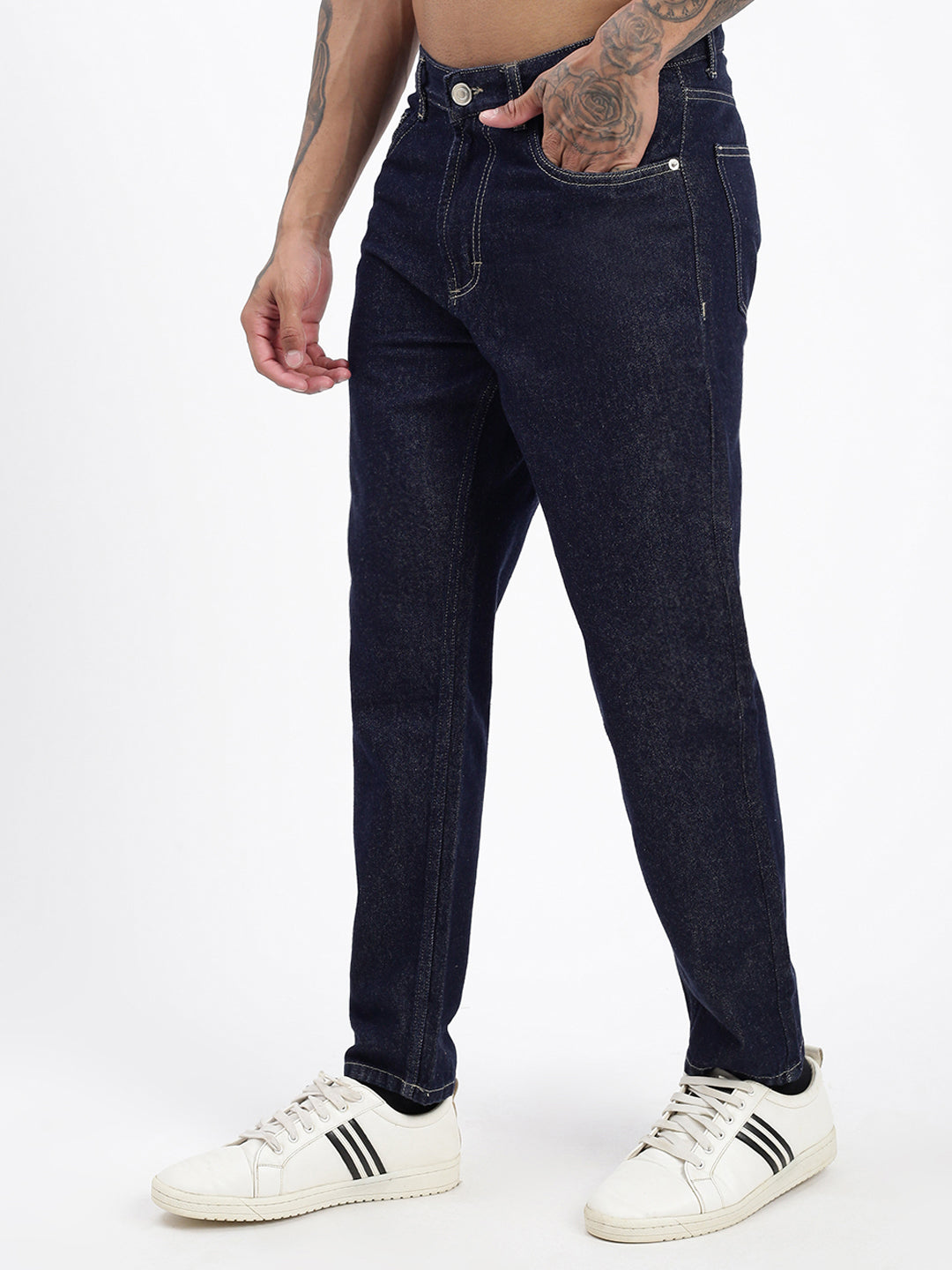 Men Navy Blue Slim Fit Cropped Jeans