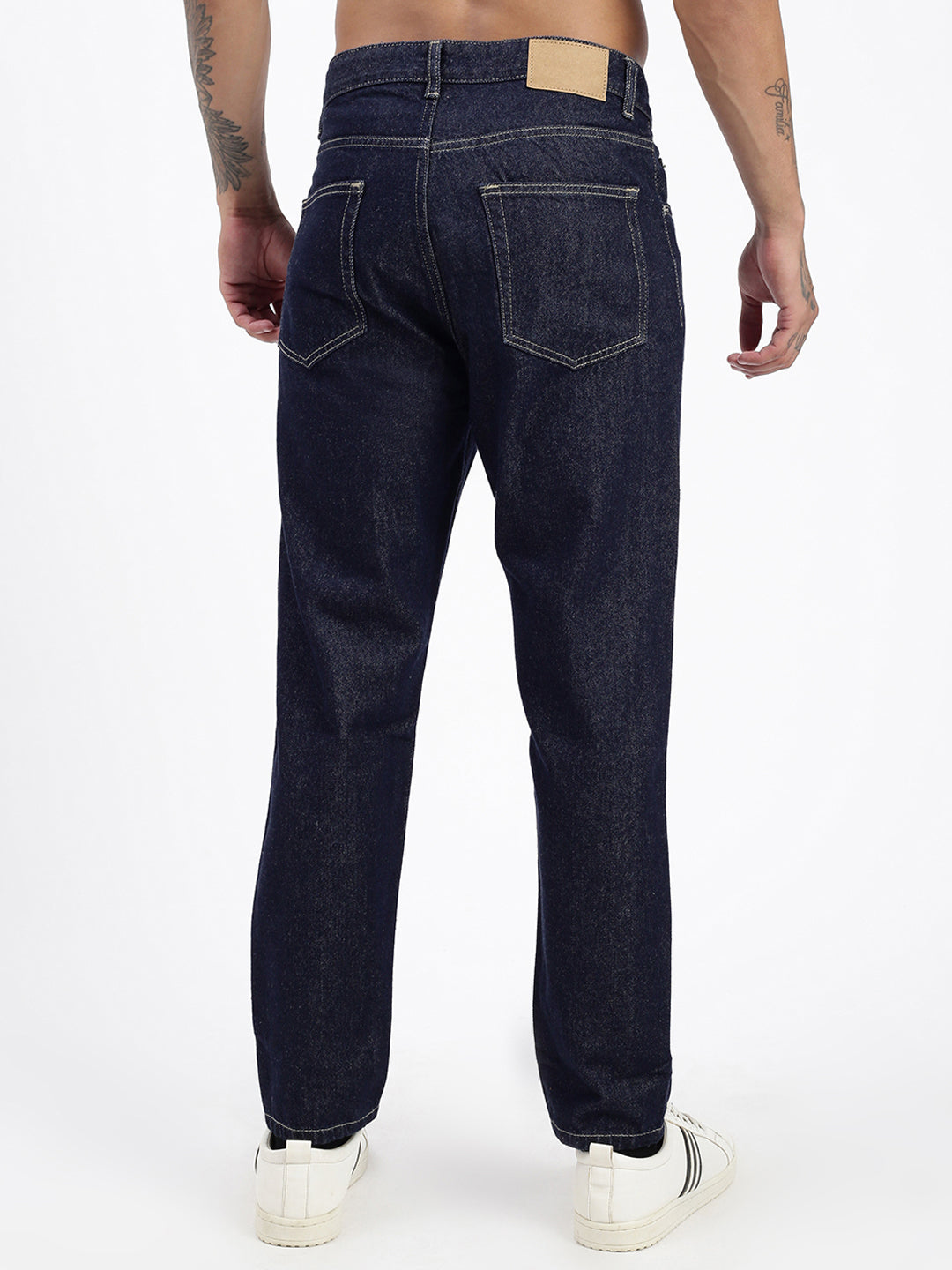 Men Navy Blue Slim Fit Cropped Jeans