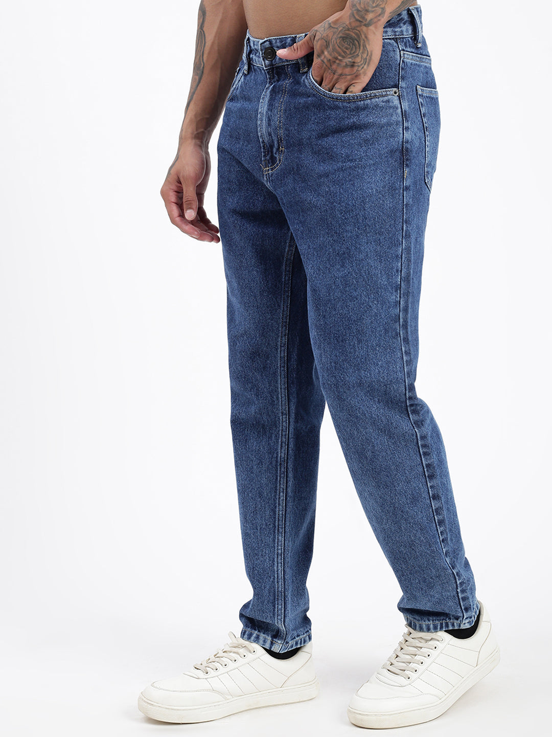 Men Blue Slim Fit Cropped Jeans