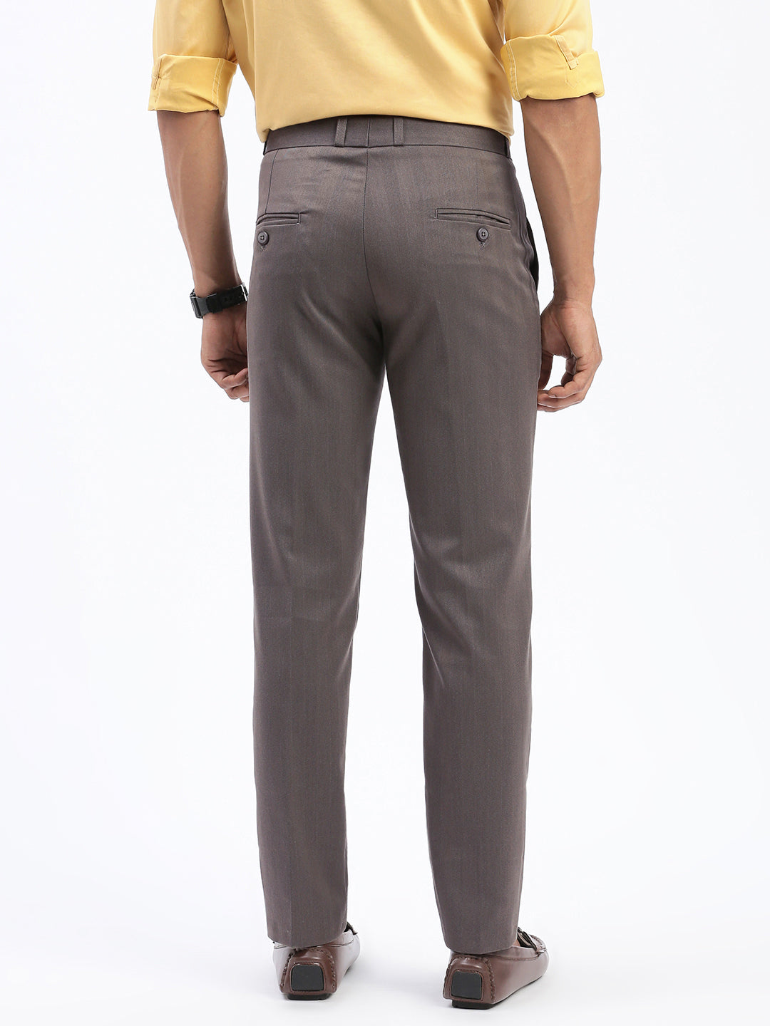 Men Solid Brown Formal Trousers