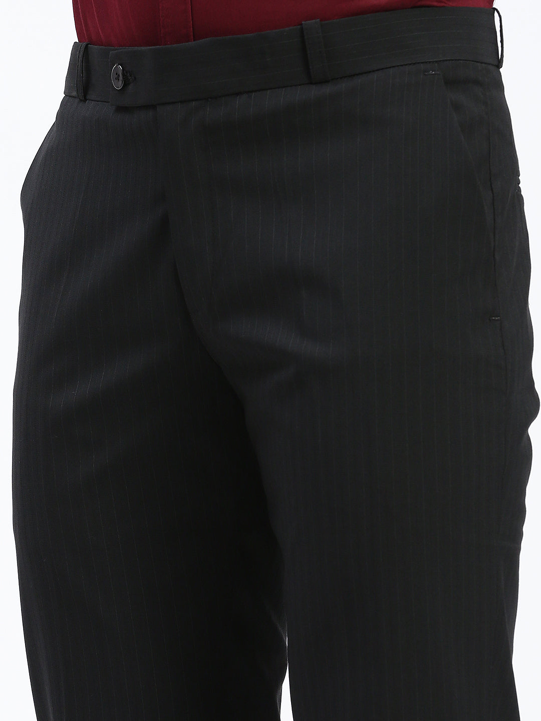 Men Striped Black Formal Trousers