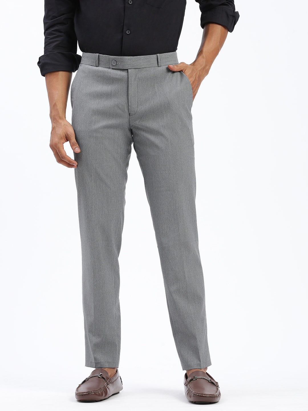 Men Checked Grey Formal Trousers