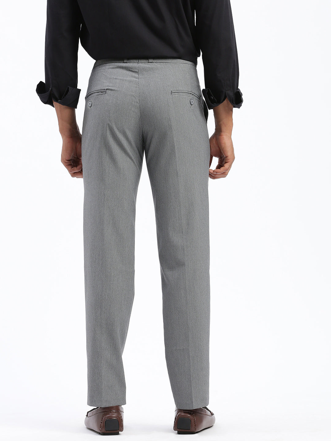 Men Checked Grey Formal Trousers