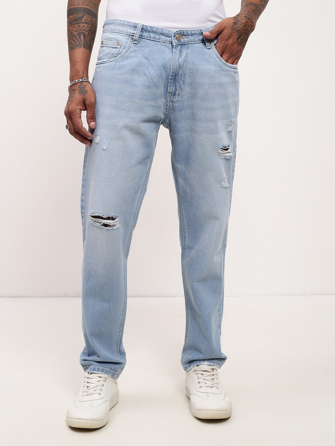 Men Blue Solid Straight Fit Jeans