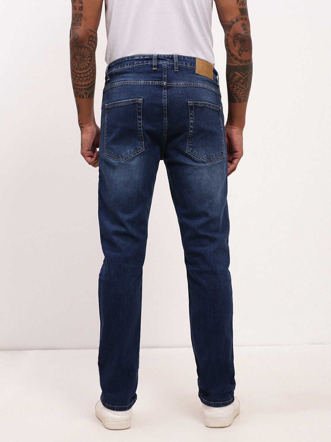 Men Blue Solid Straight Fit Jeans