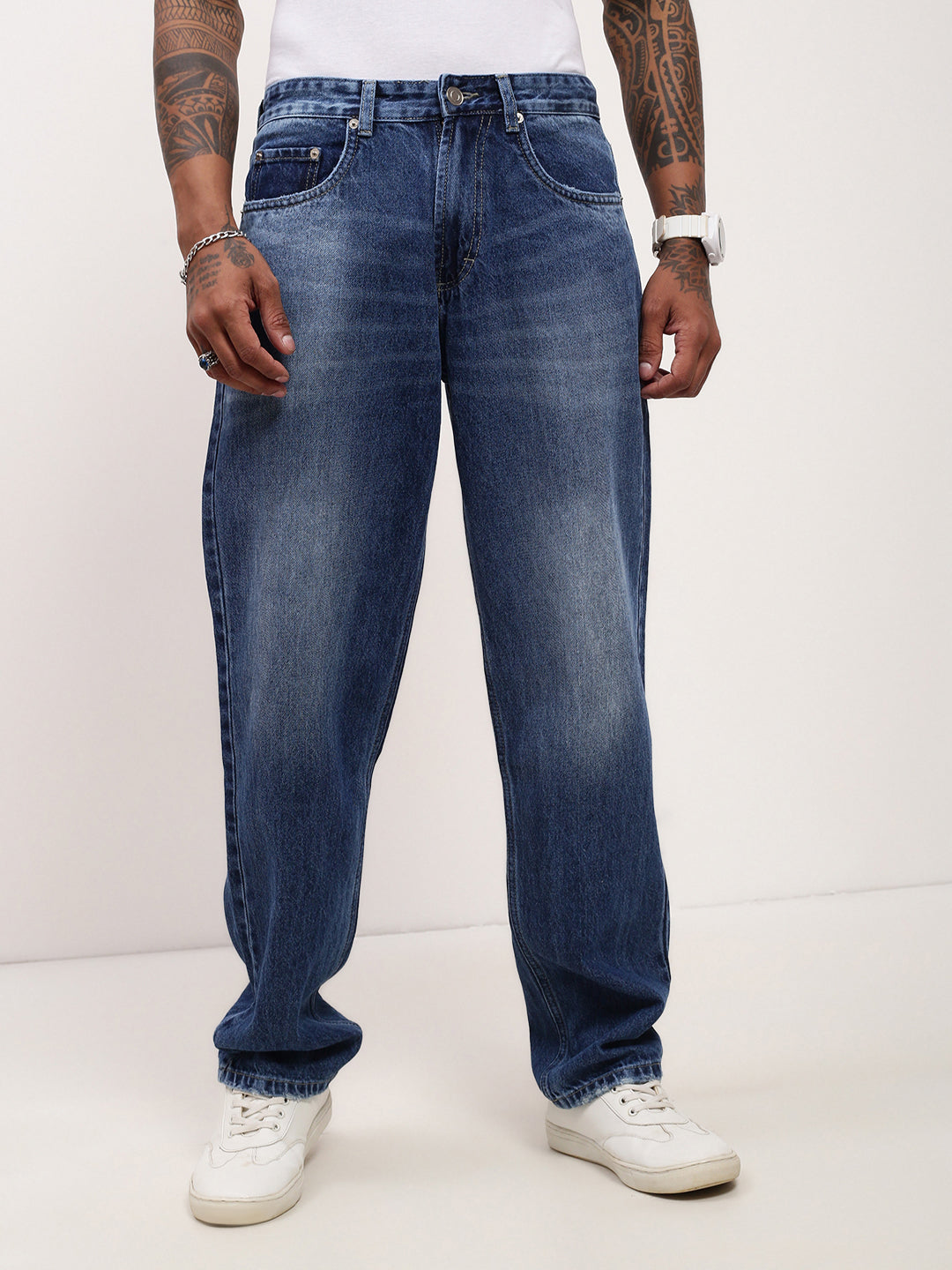 Men Blue Solid Baggy Jeans