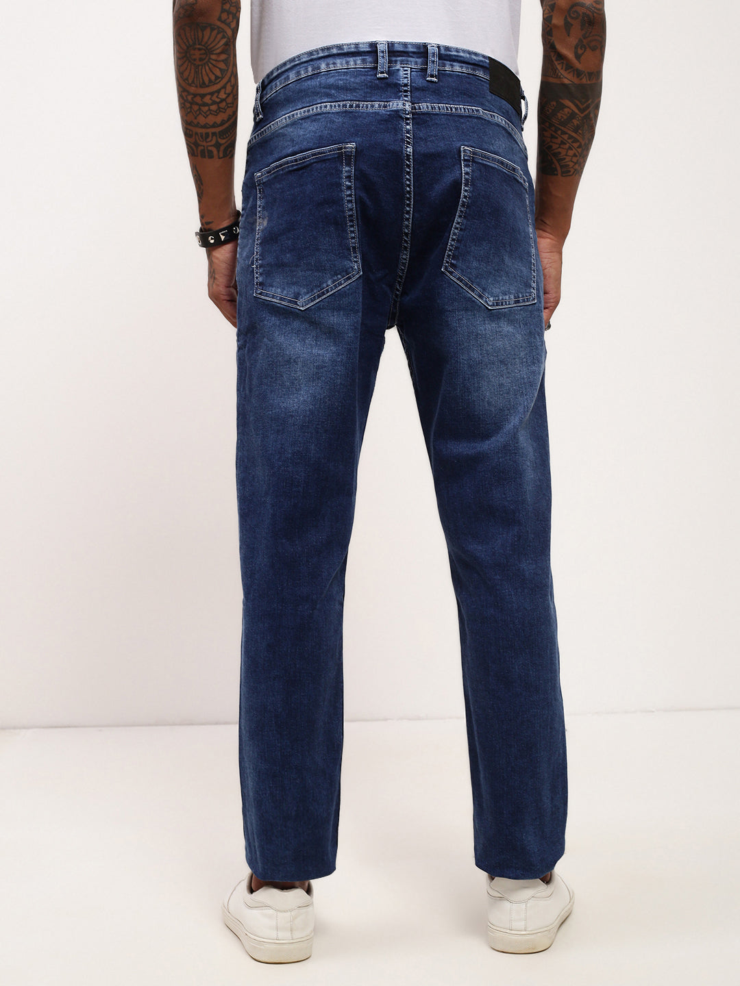 Men Blue Solid Straight Fit Jeans