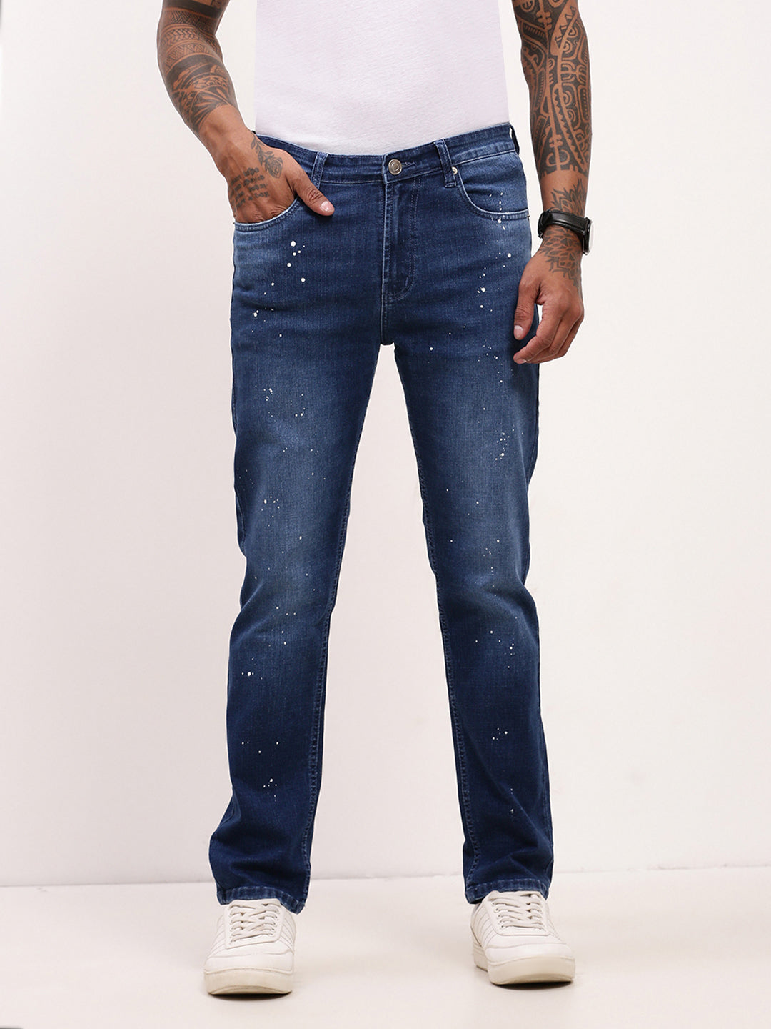 Men Blue Solid Straight Fit Jeans