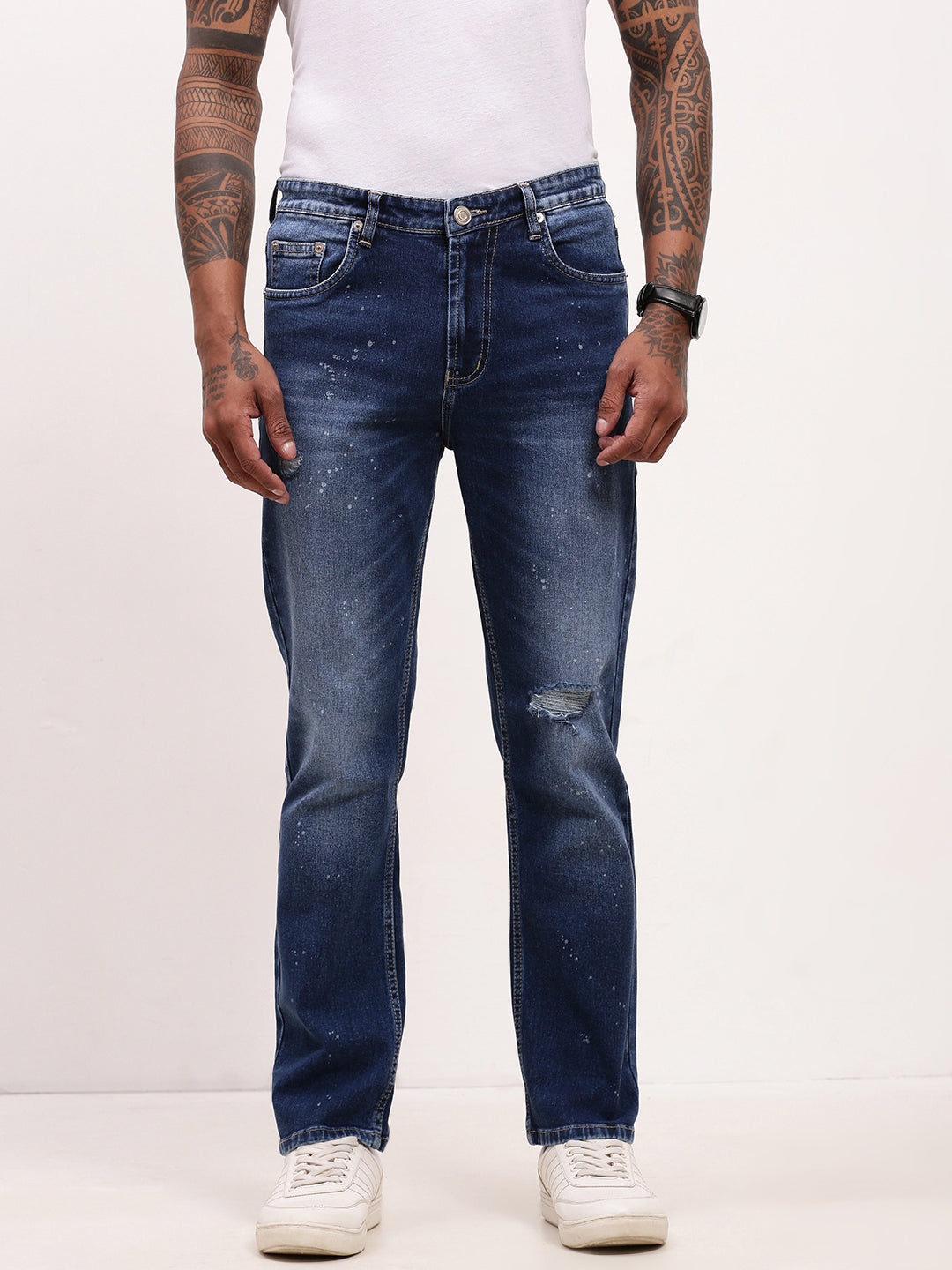 Men Blue Solid Straight Fit Jeans