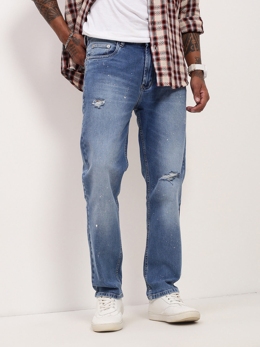 Men Blue Solid Straight Fit Jeans