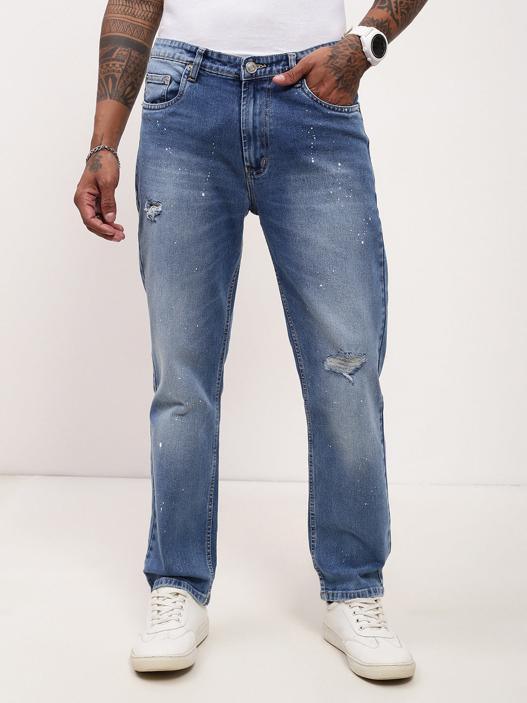 Men Blue Solid Straight Fit Jeans