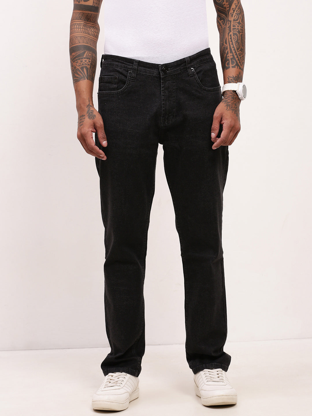 Men Charcoal Solid Straight Fit Jeans