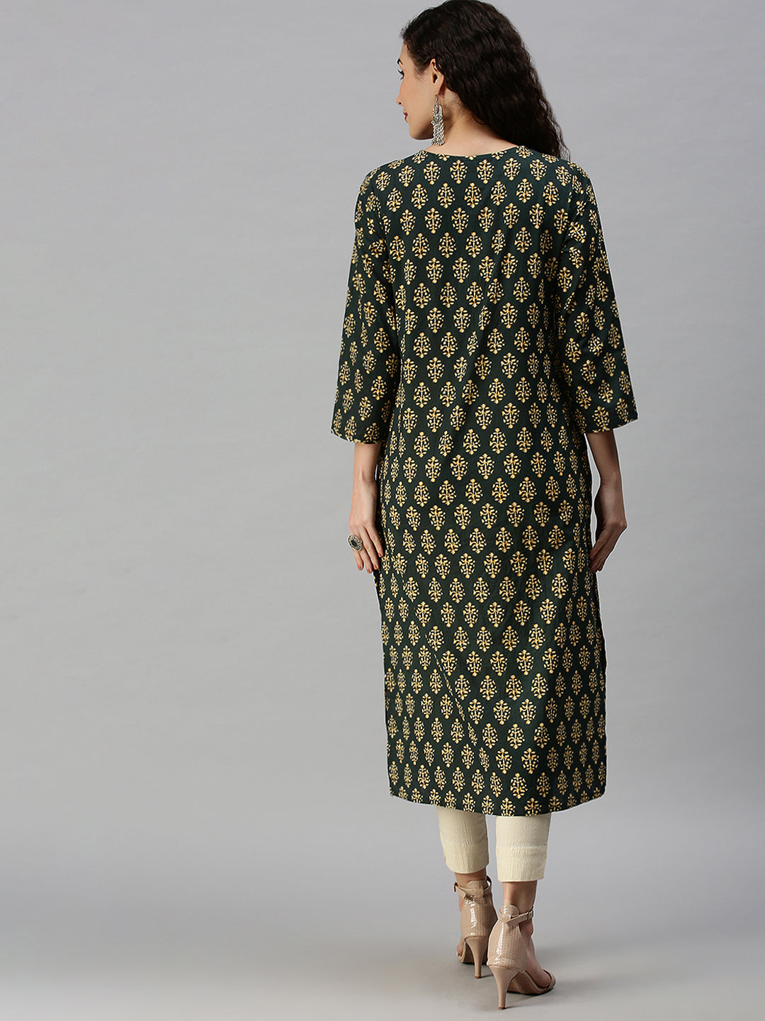 Women Printed Green Straight Kurta