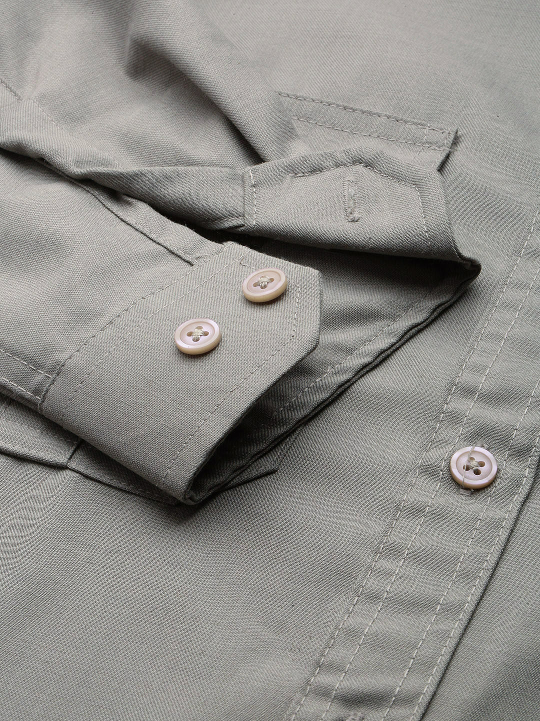 Men Spread Collar Solid Taupe Shirt