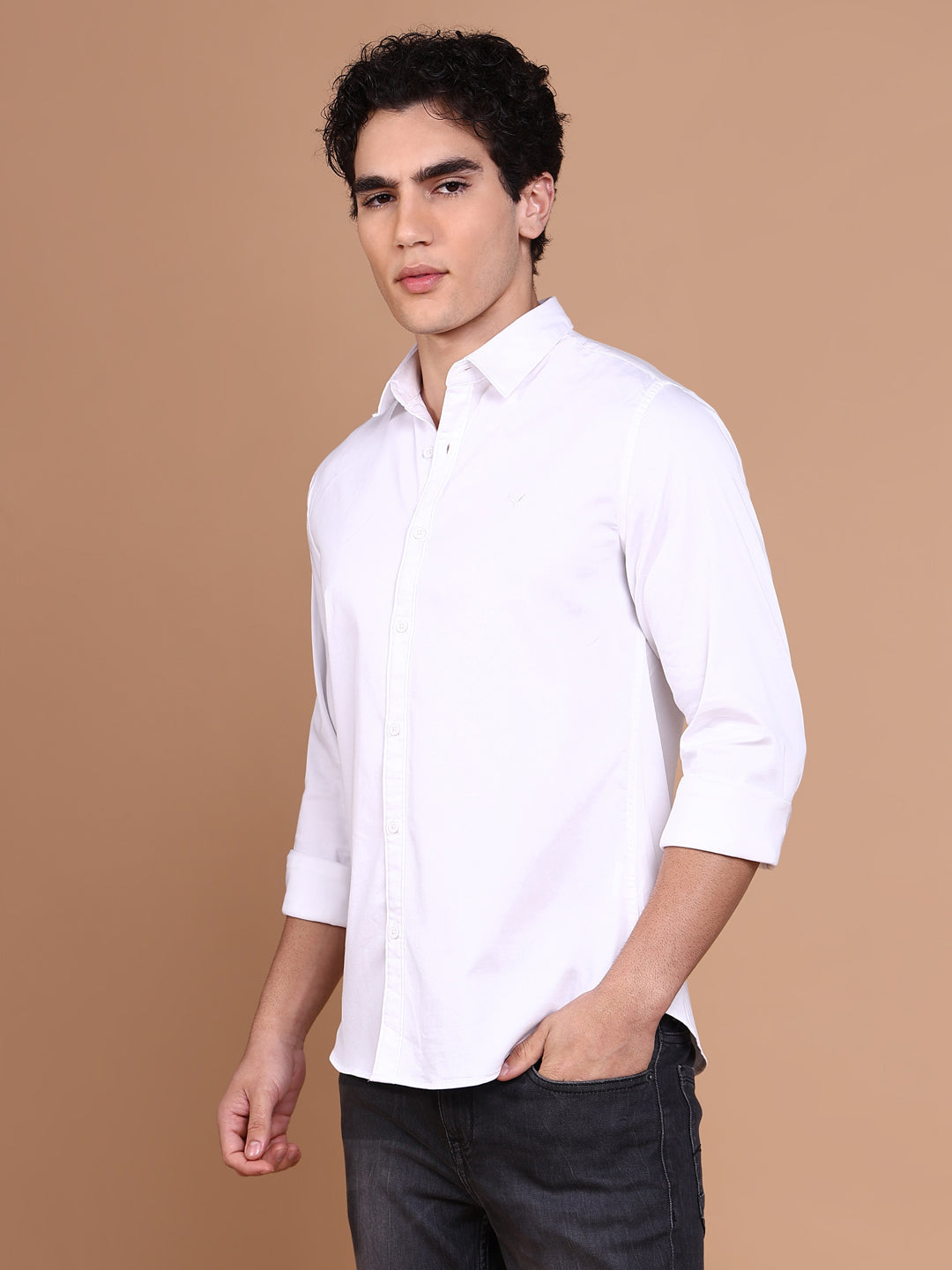 Men White Solid Shirt