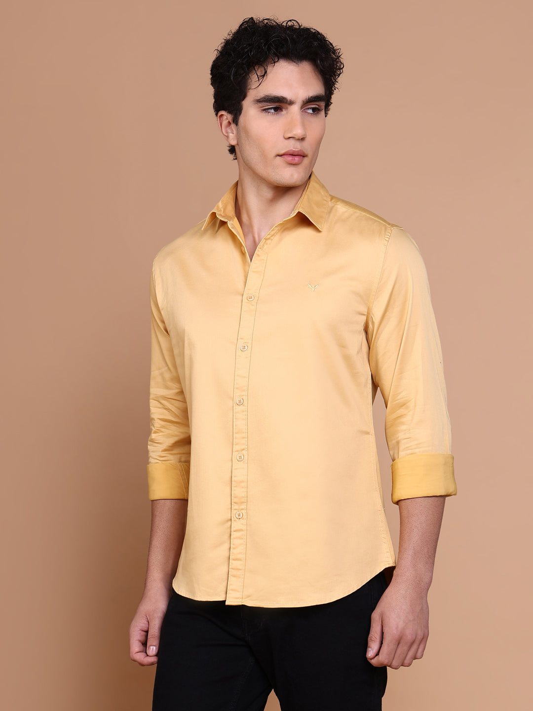 Men Mustard Solid Shirt