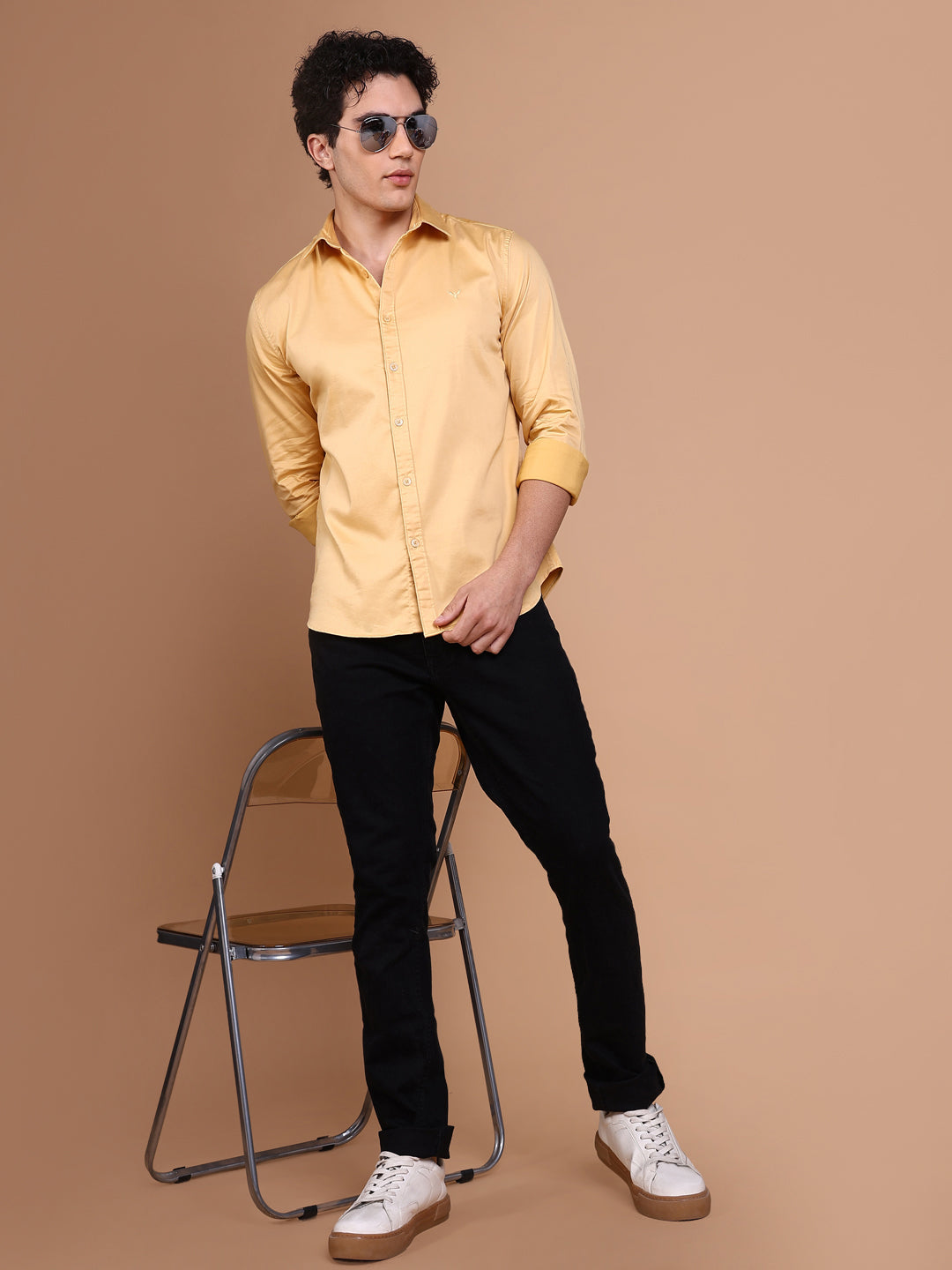 Men Mustard Solid Shirt