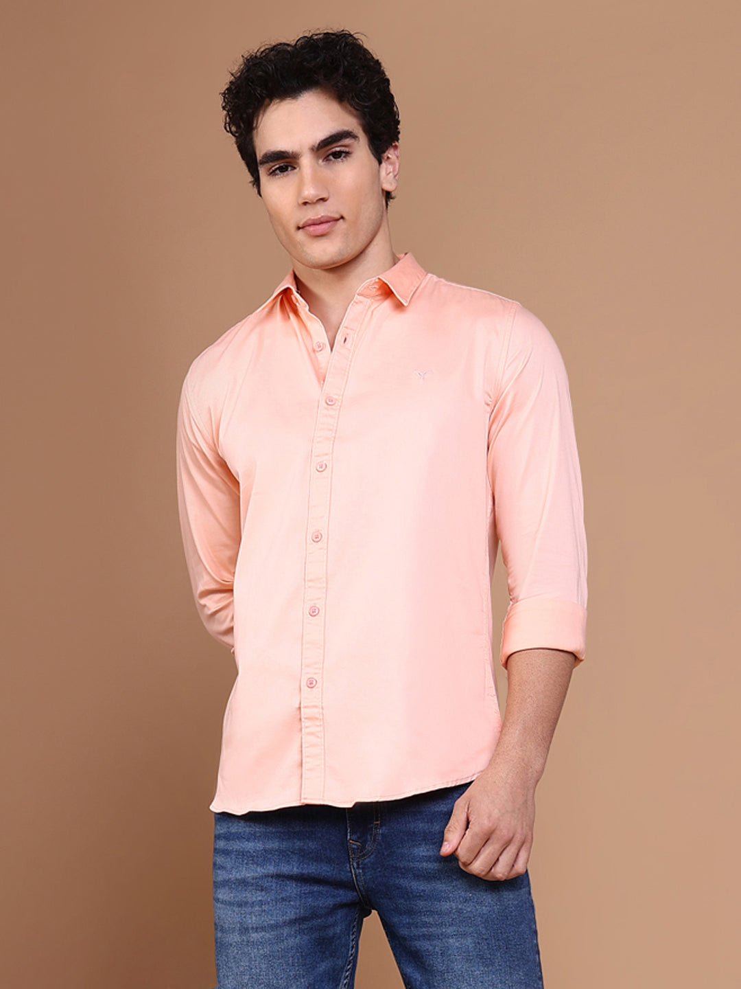 Men Peach Solid Shirt