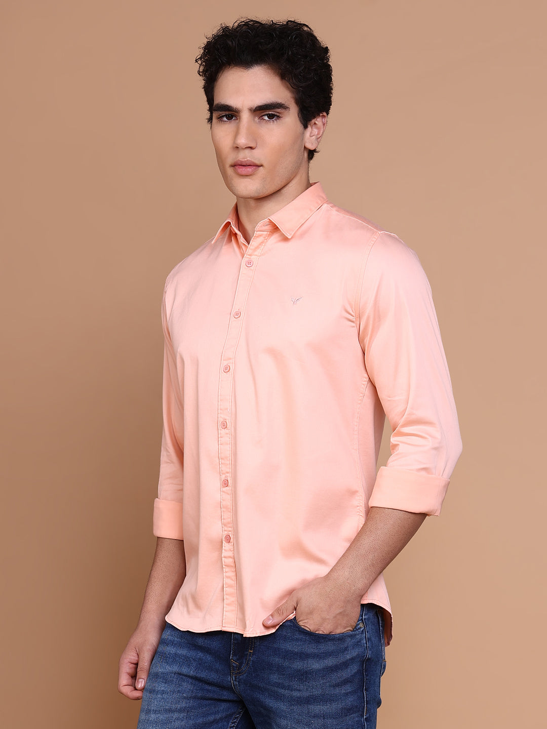 Men Peach Solid Shirt