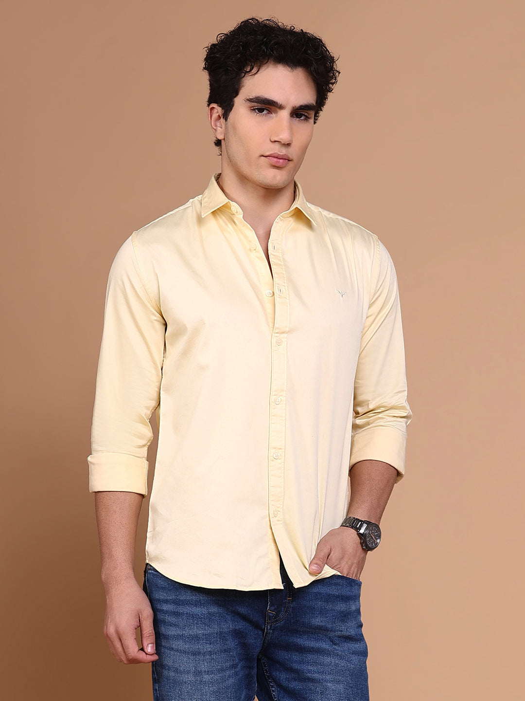 Men Yellow Solid Shirt