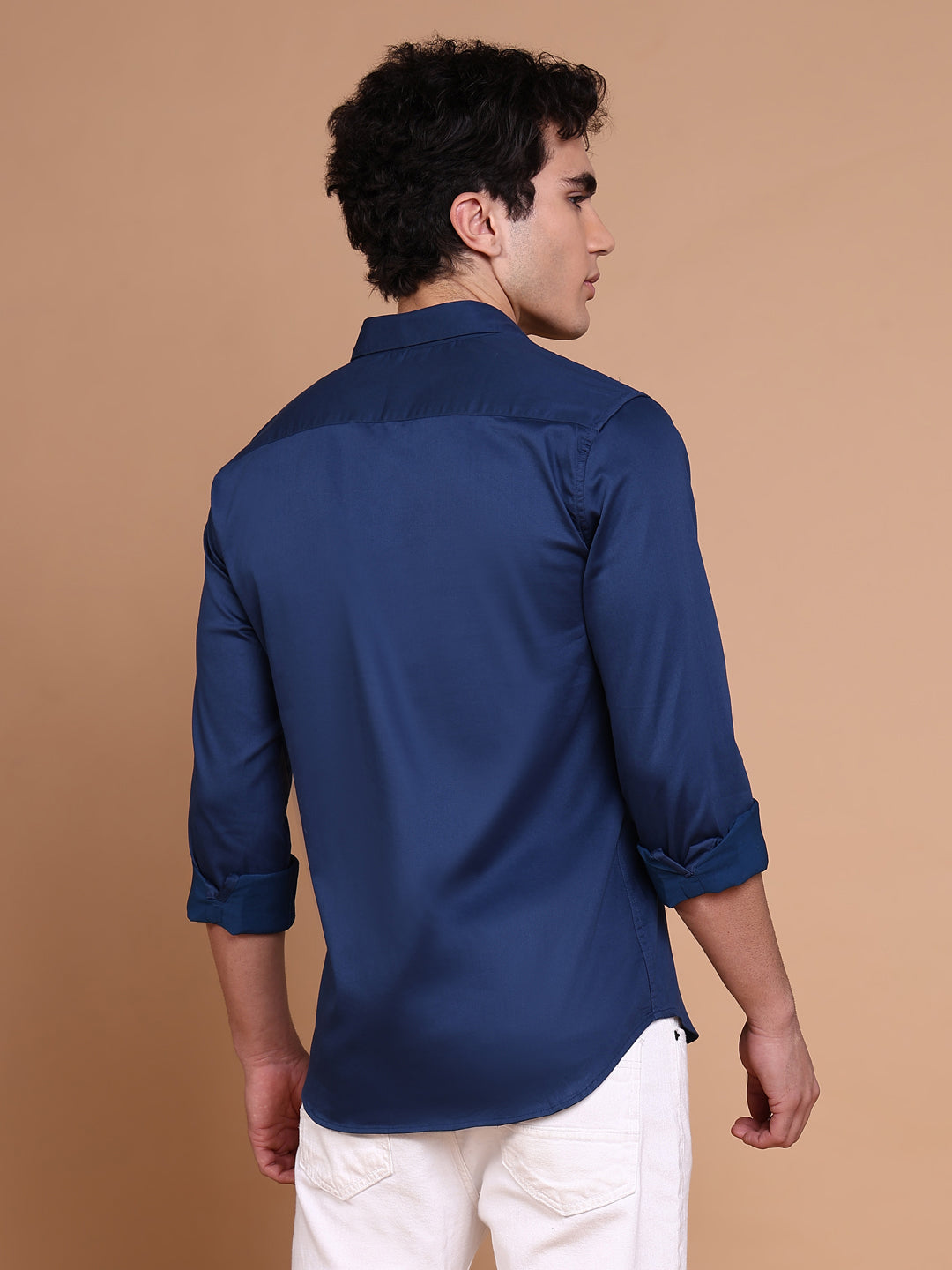 Men Navy Blue Solid Shirt