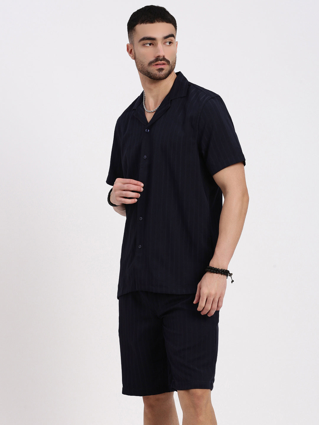 Men Navy Blue Solid Co Ords Set