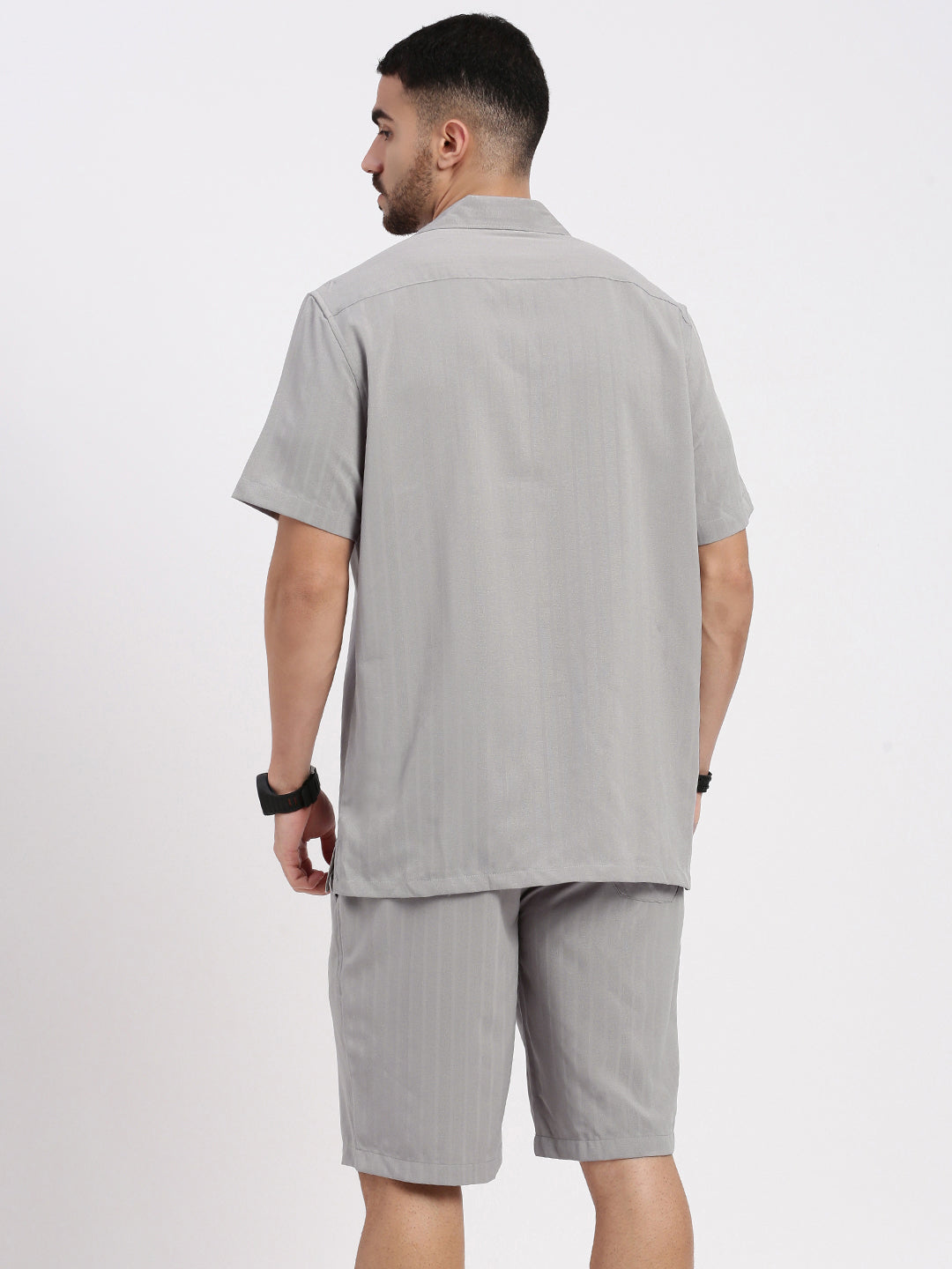 Men Grey Solid Co Ords Set