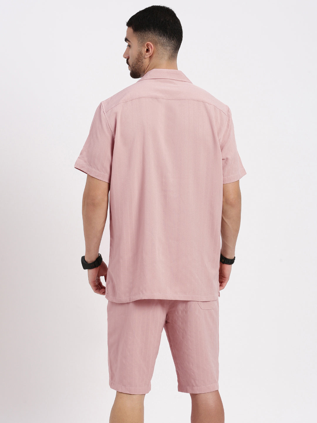 Men Peach Solid Co Ords Set