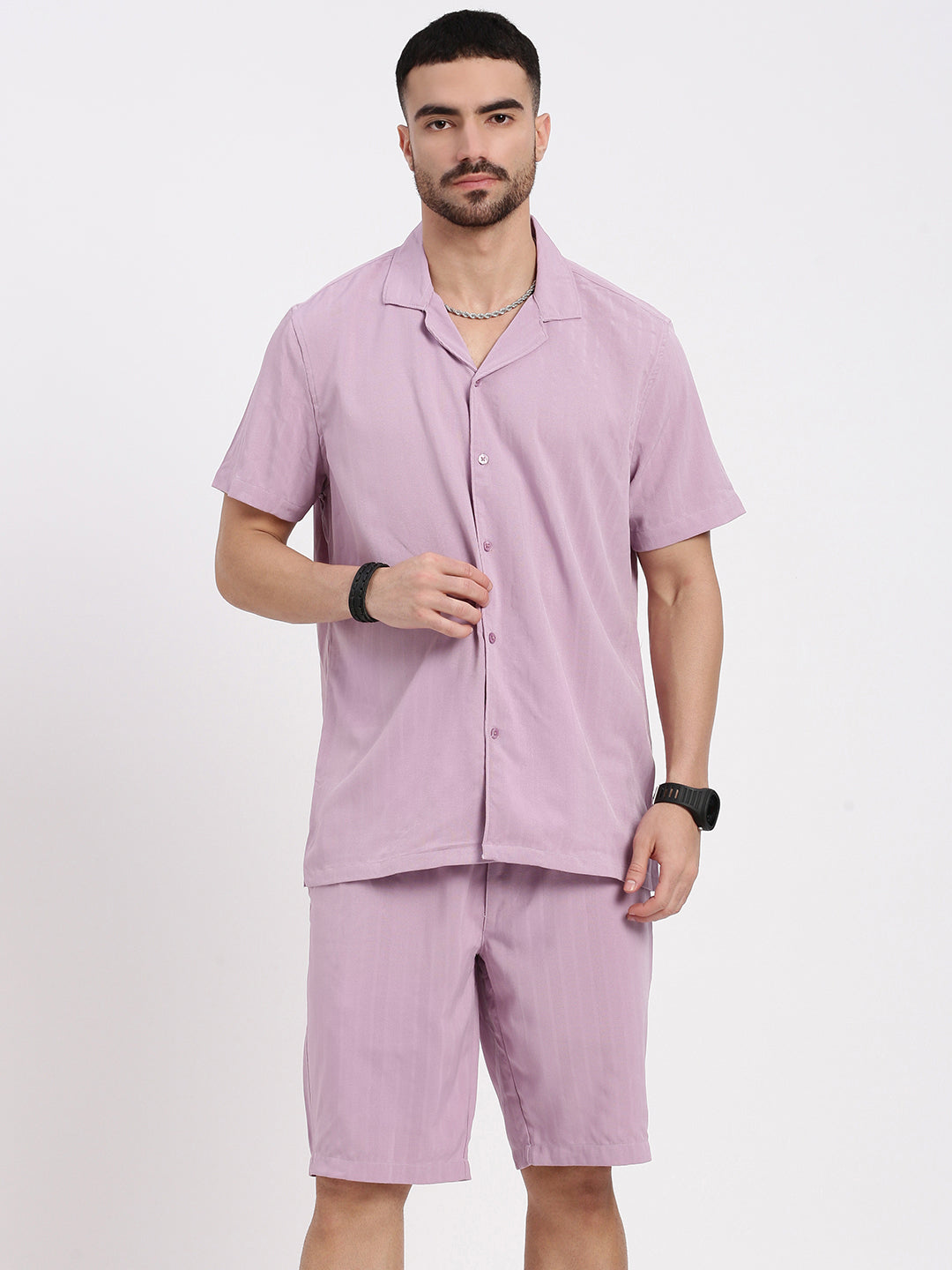 Men Lavender Solid Co Ords Set