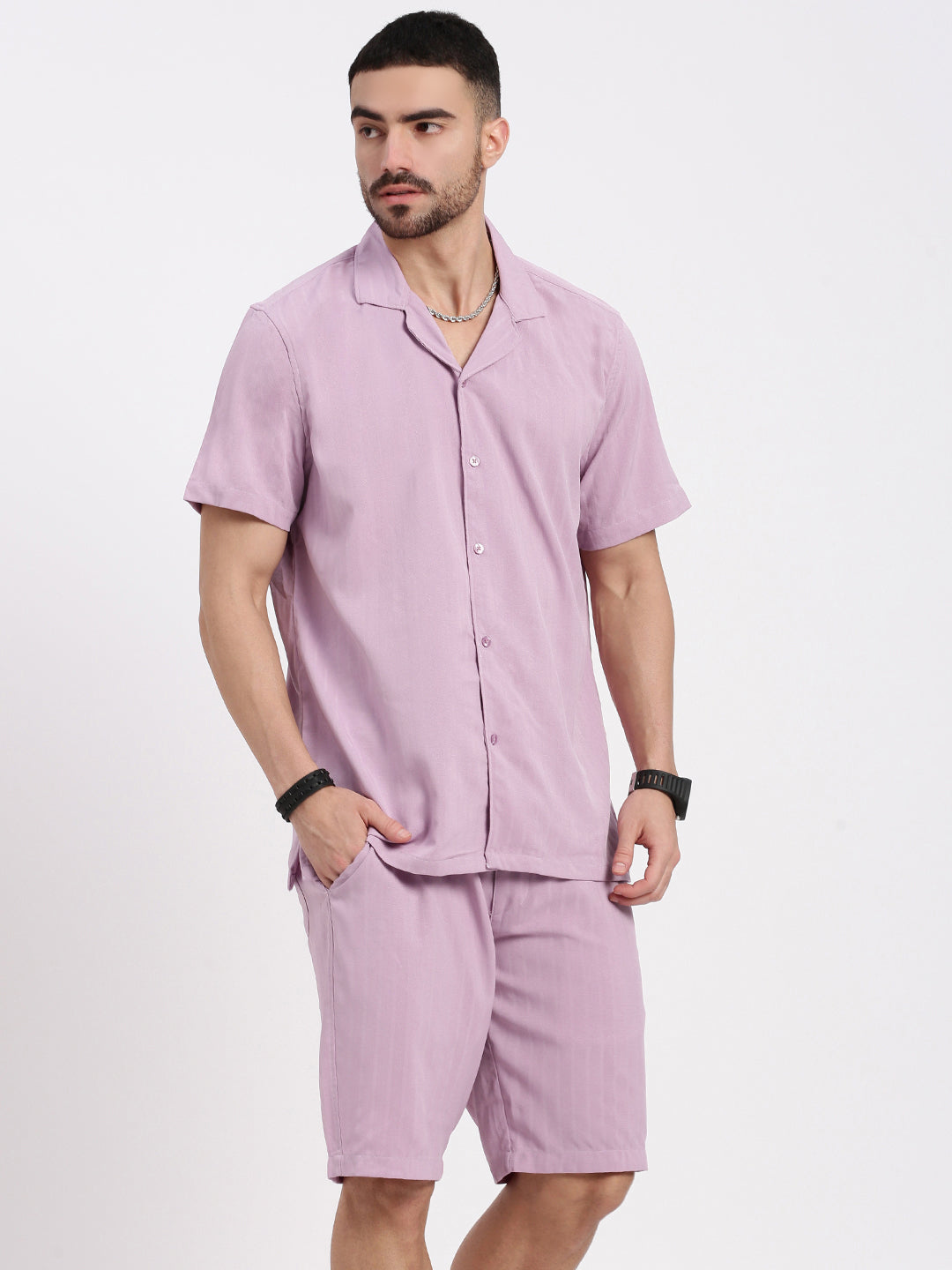 Men Lavender Solid Co Ords Set