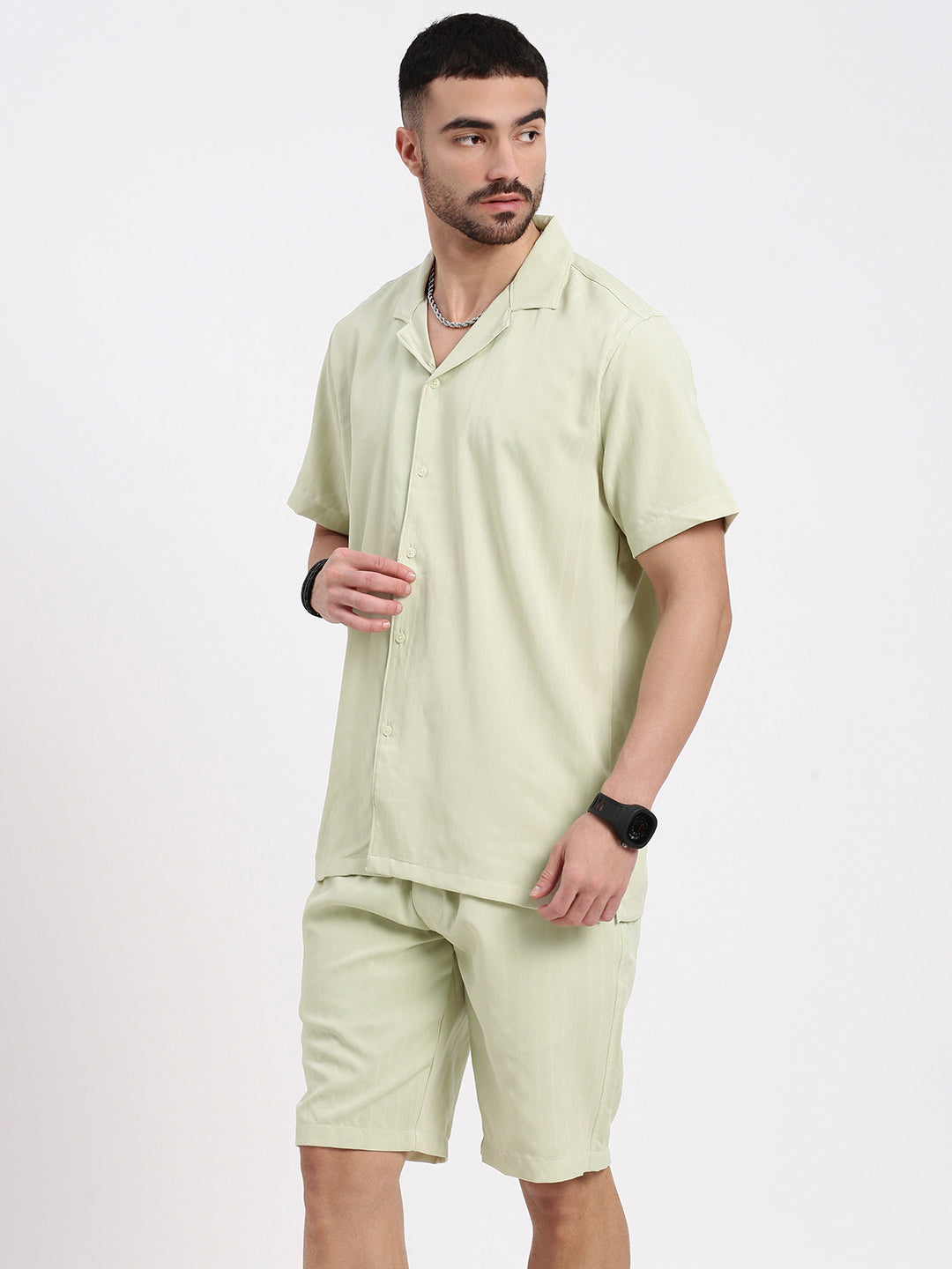 Men Green Solid Co Ords Set