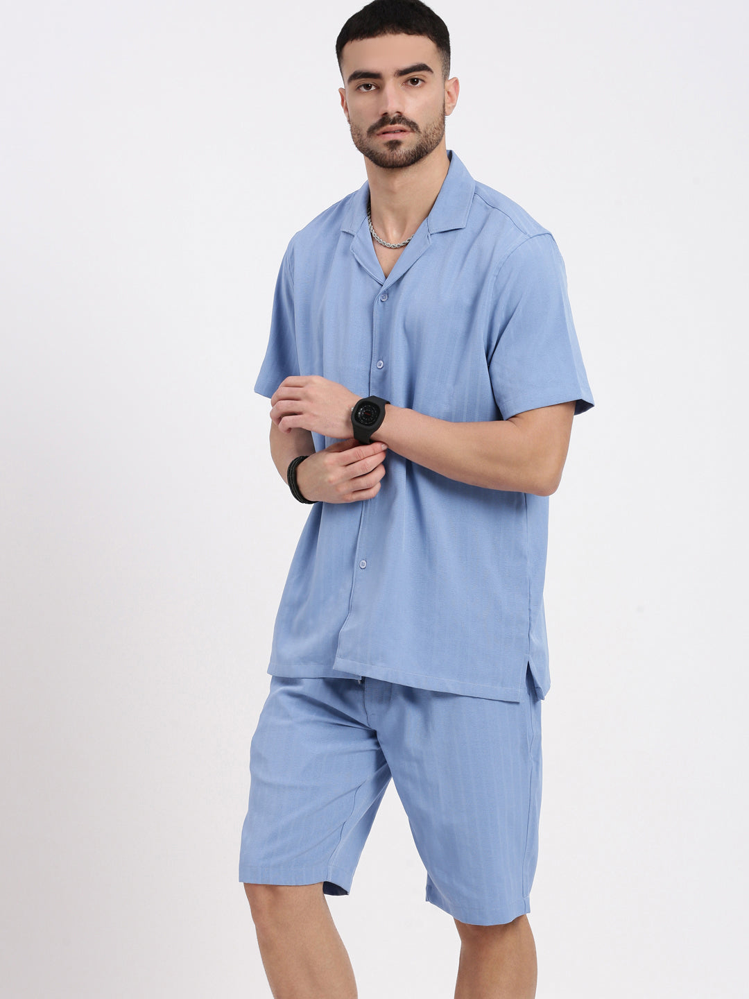 Men Blue Solid Co Ords Set