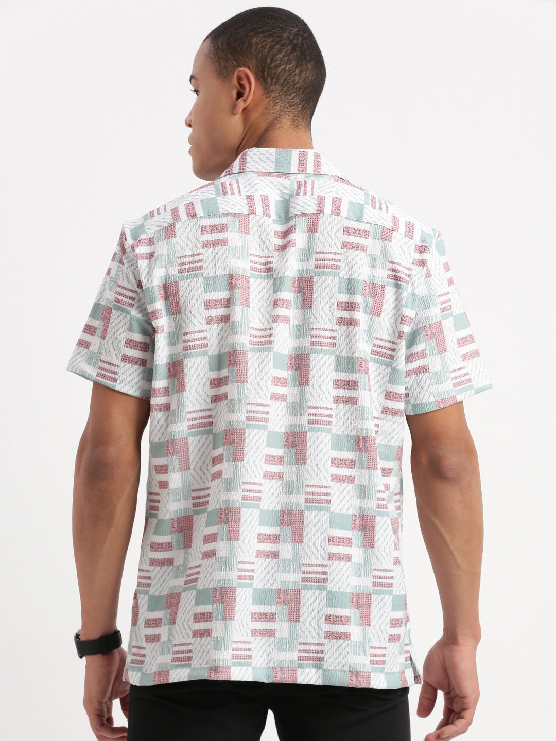 Men Cuban Collar Abstract Multi Shirt