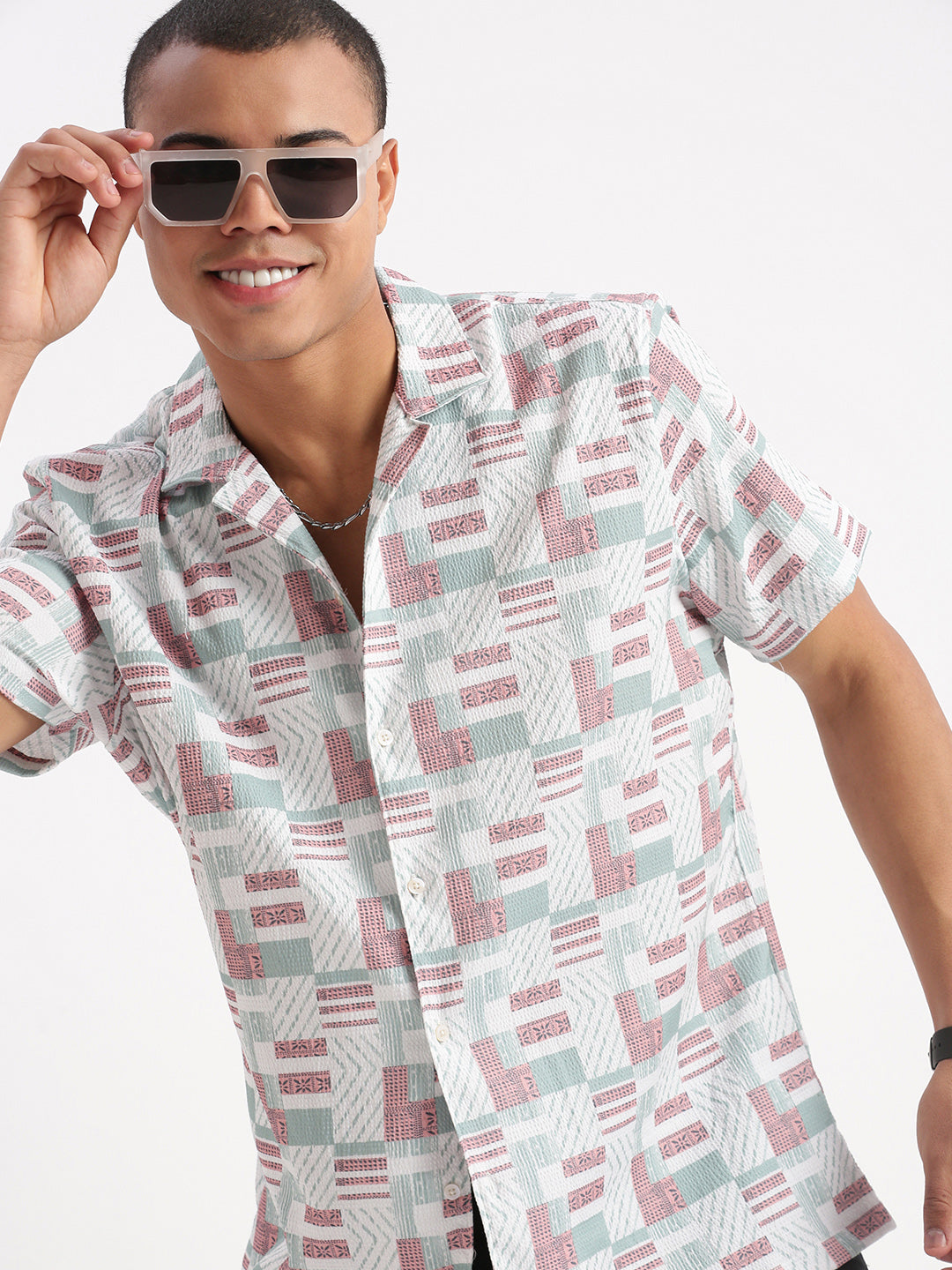 Men Cuban Collar Abstract Multi Shirt
