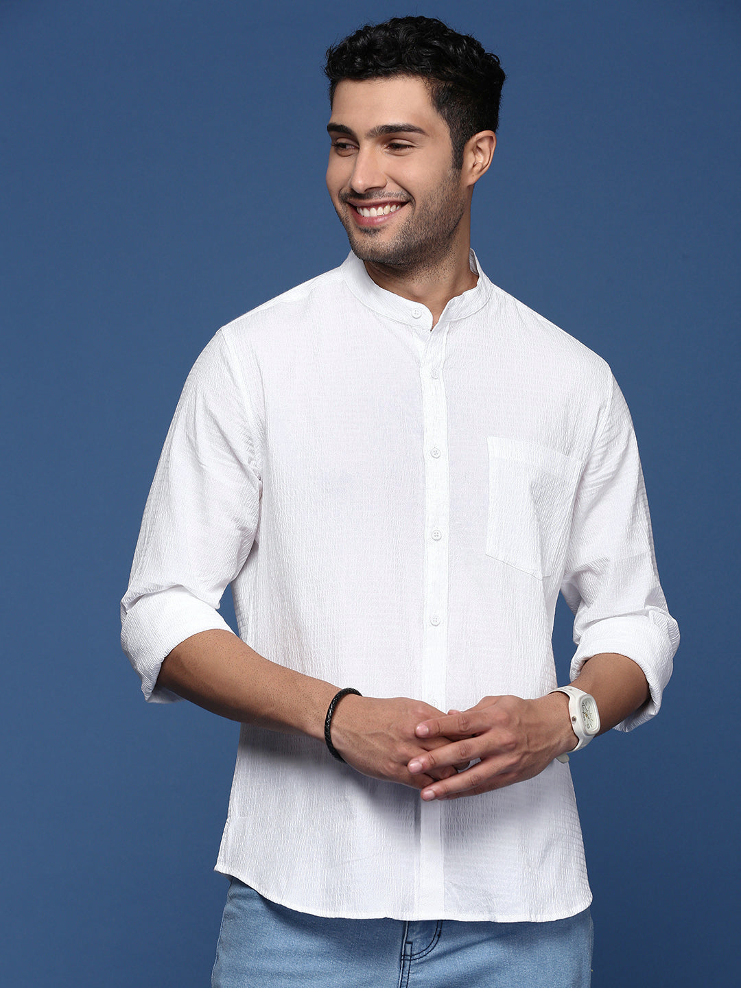 Men Solid White Slim Fit Shirt