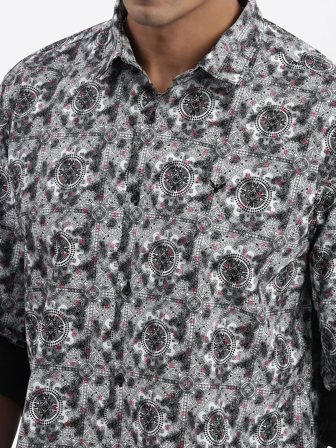 Men Grey Graphic Slim Fit Shirt