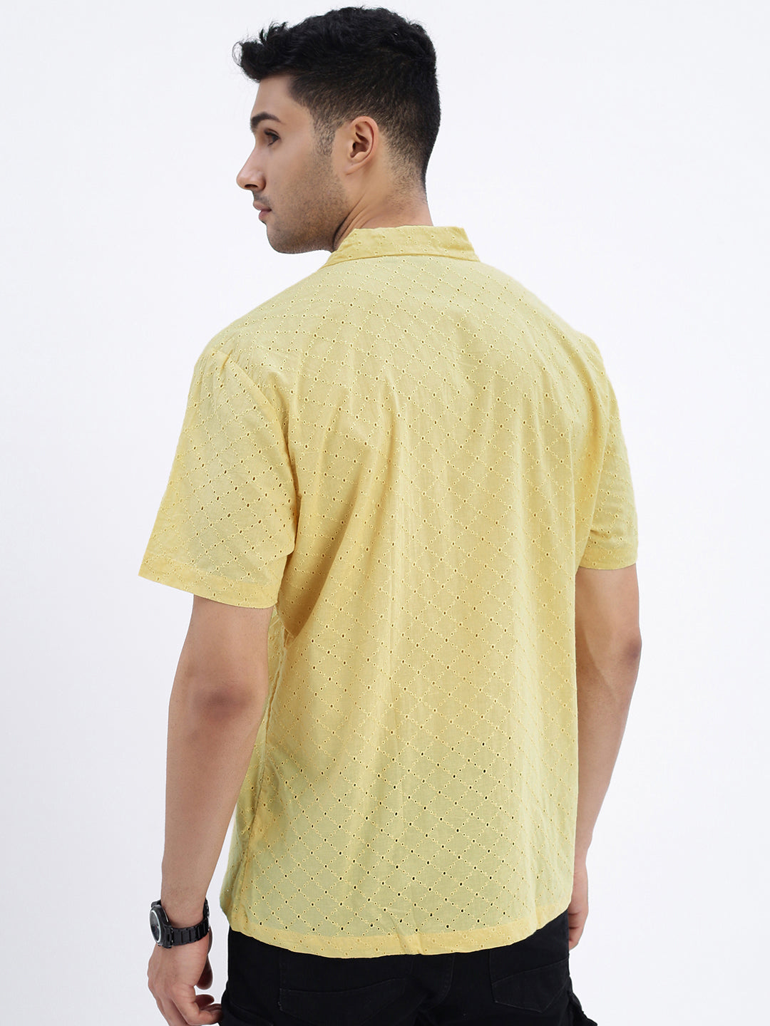 Men Yellow Cuban Collar Solid Shirt