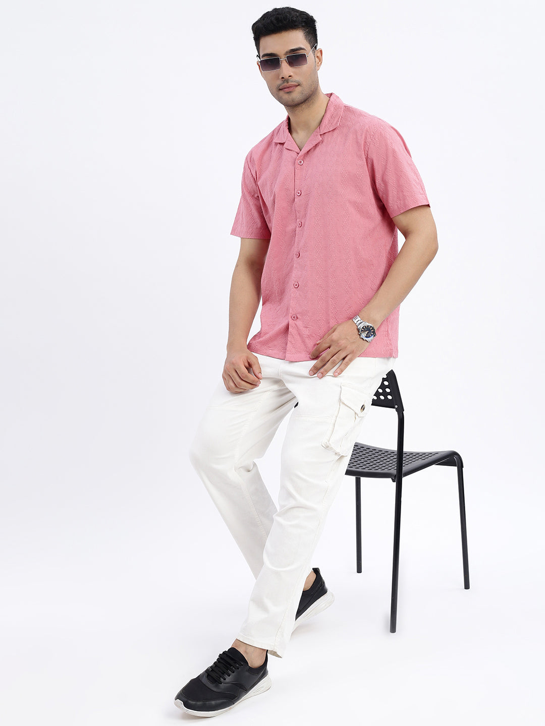 Men Pink Cuban Collar Solid Shirt