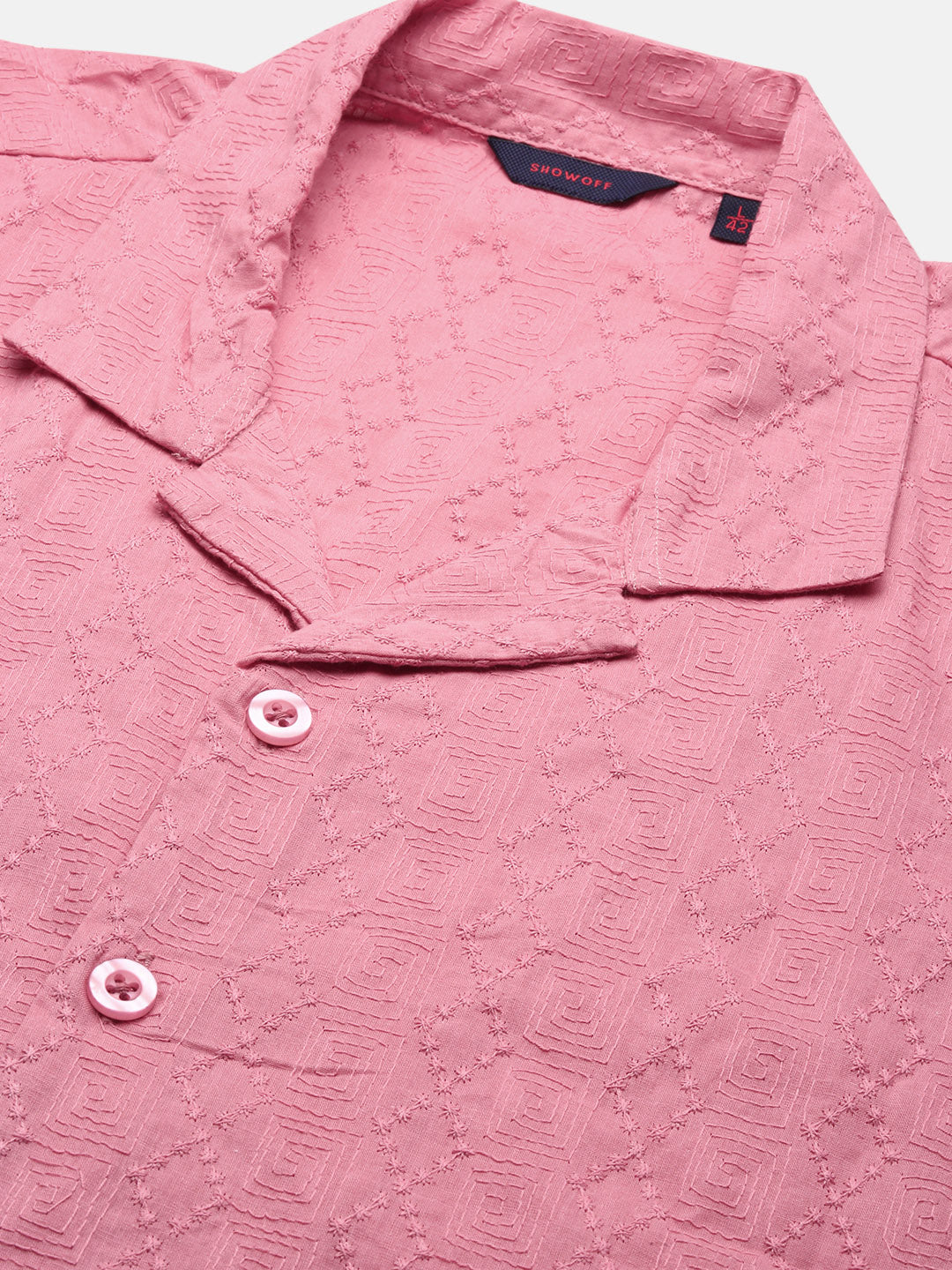 Men Pink Cuban Collar Solid Shirt