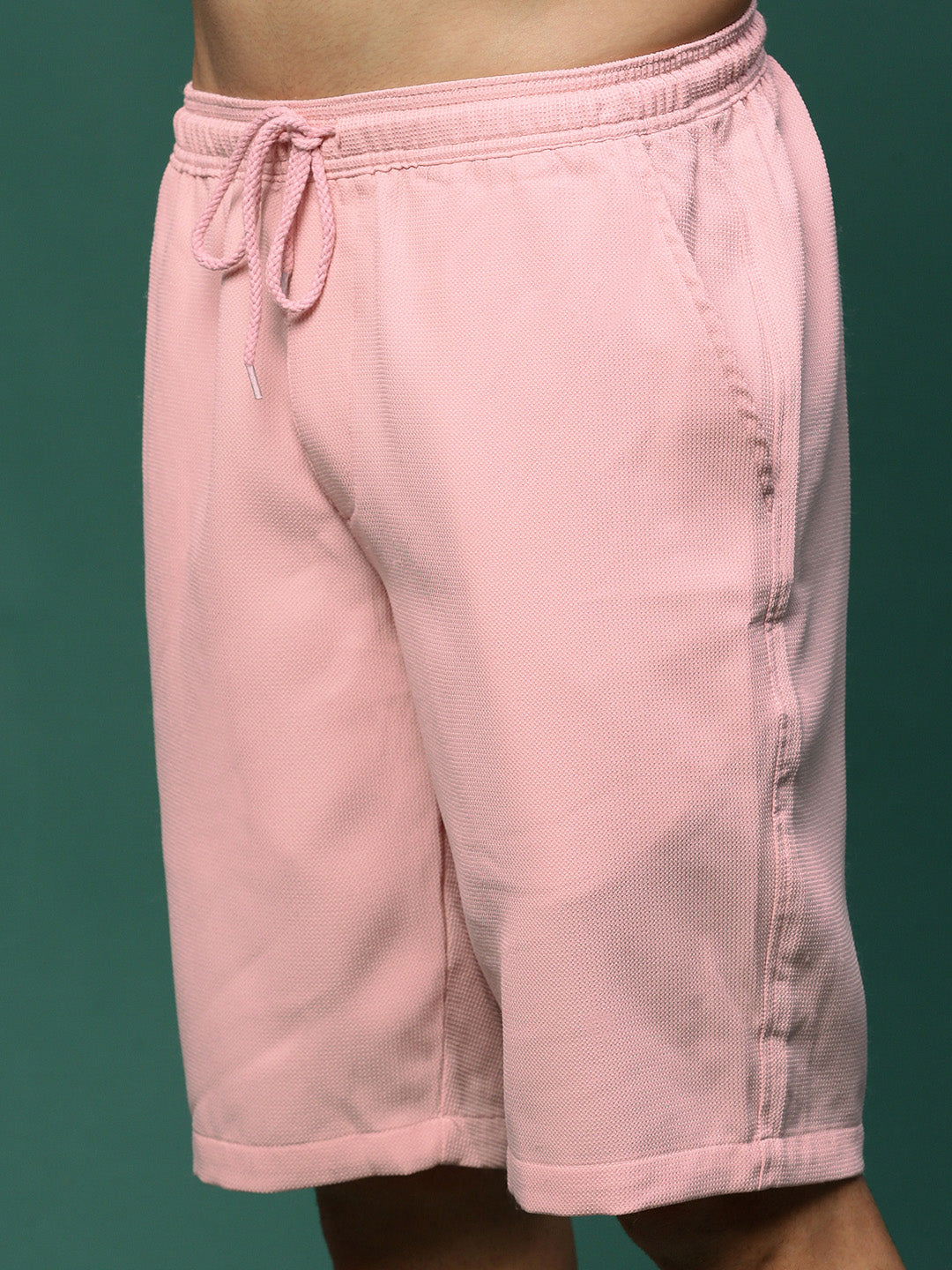 Men Pink Cuban Collar Solid Co Ords Set