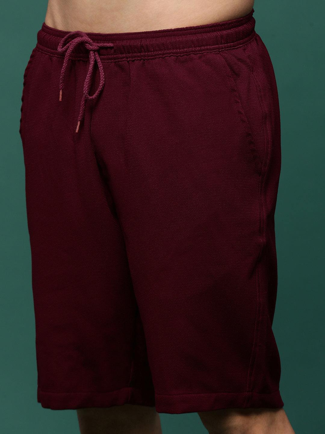 Men Maroon Cuban Collar Solid Co Ords Set