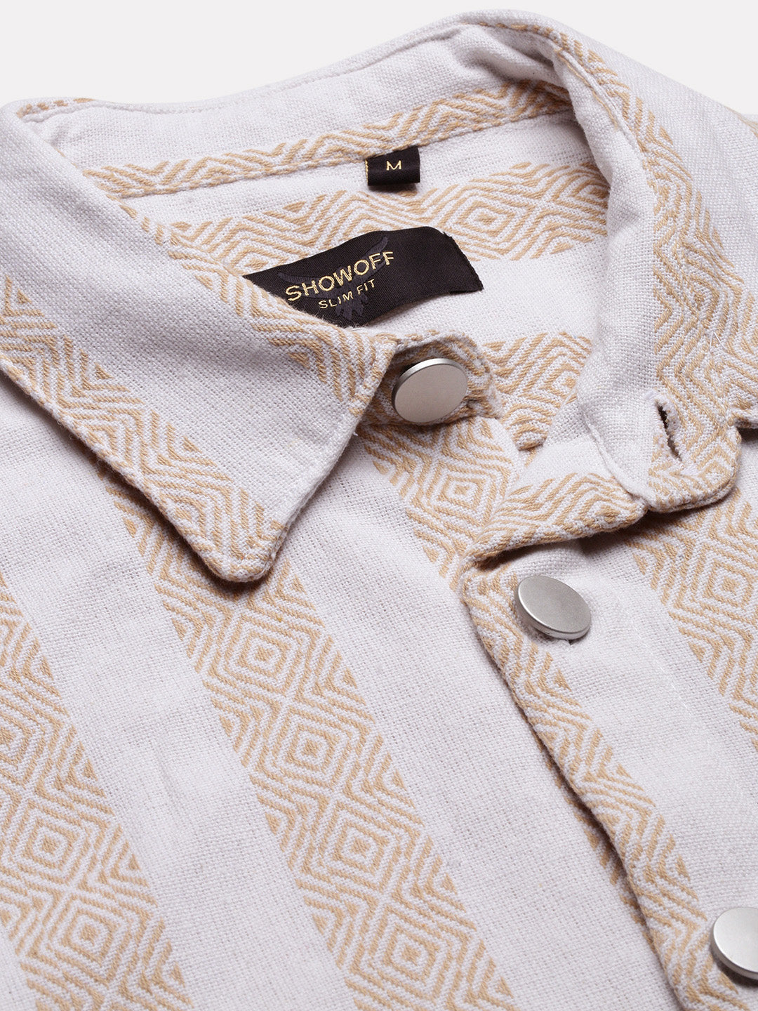 Men Cream Striped Shacket