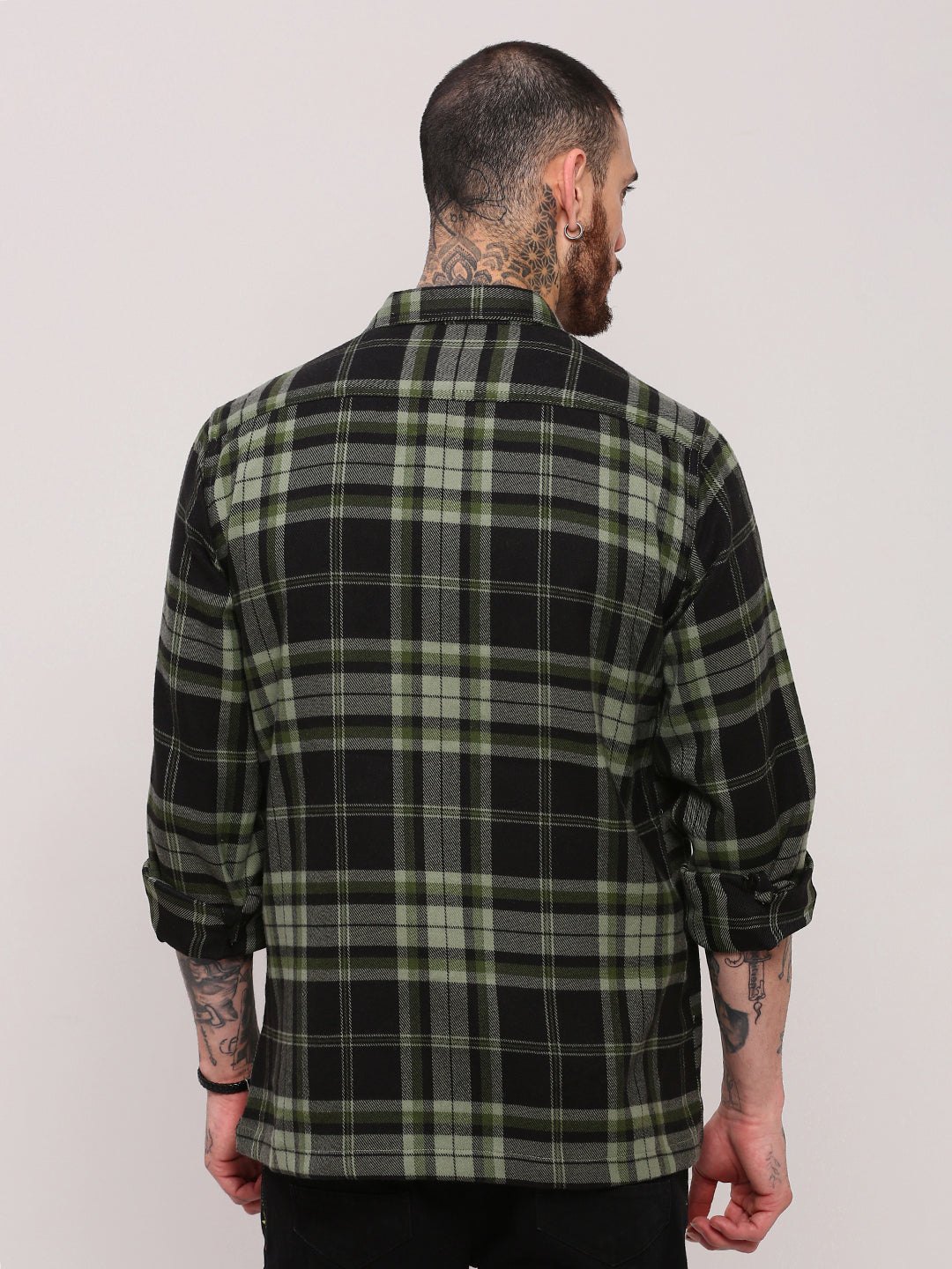 Men Green Checked Shacket